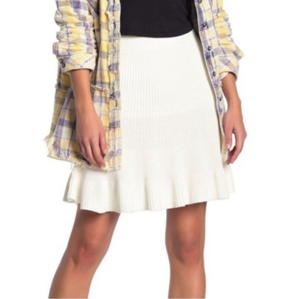 Free People White Ribbed Knit Mini Skirt